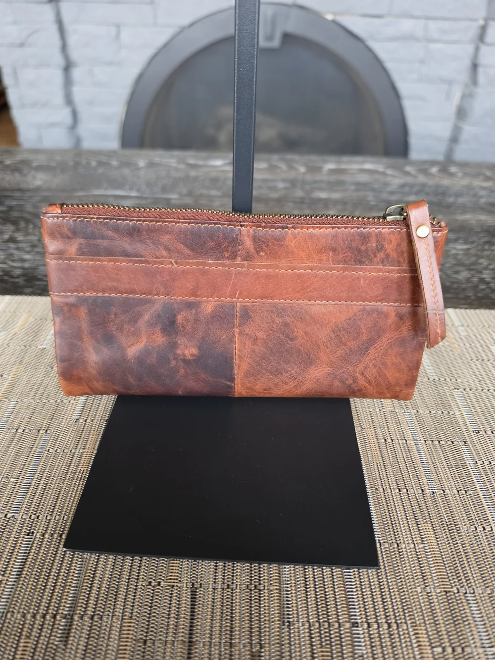 Brown/Cognac Leather Zip Wallet Clutch
